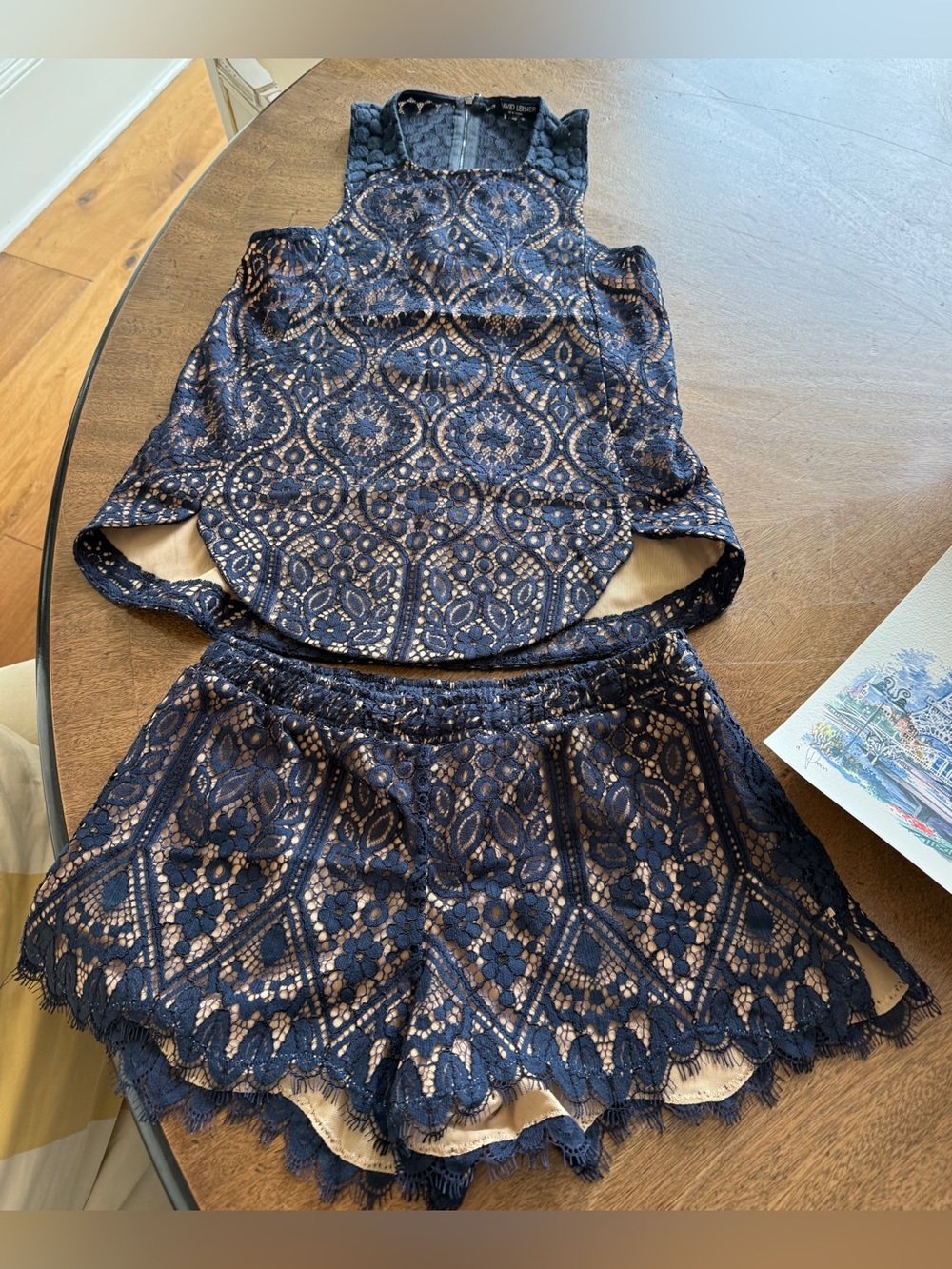 David Lerner Lace Shorty Short Set. Navy. XS/S.  NWOT.
